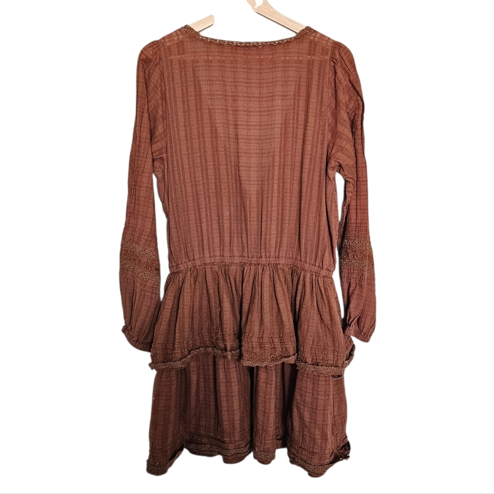 American Eagle Brown Long Slevve Boho Mini Dress Size XL - Picture 2 of 5